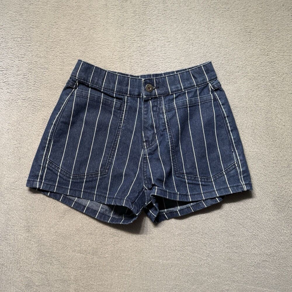 Unionbay Womens 0 High Rise Shorts Blue White Pinstriped Stretch Y2K Denim EUC